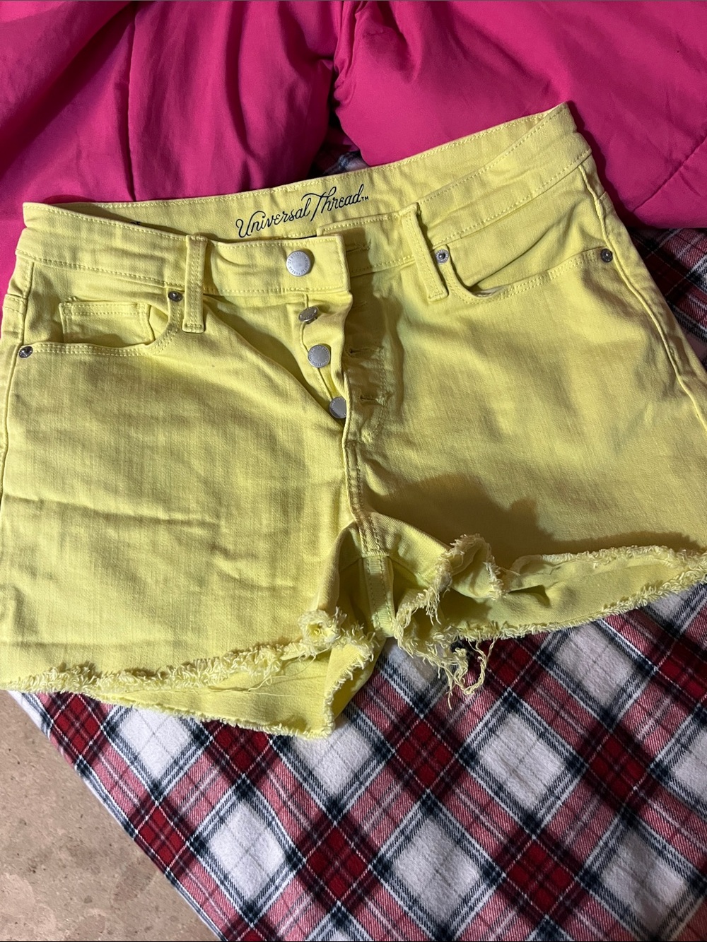 Universal Thread Bright Yellow Frayed Hem Denim Shorts